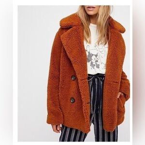 Free People Teddy Sherpa Coat in Rust Cozy Fall Jacket Size XS Oversized Fit